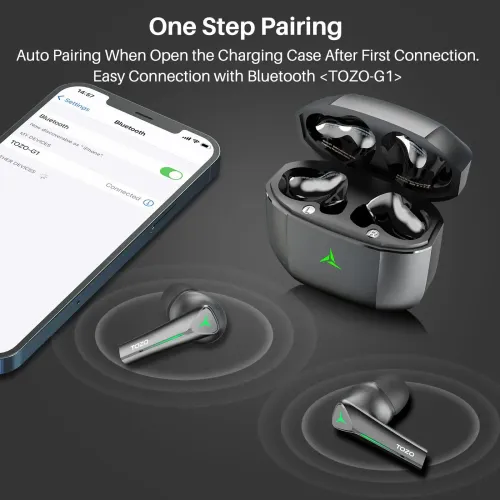 Słuchawki bezprzewodowe Tozo Gaming Pods Dokanałowe Bluetooth 5.3 Czarny