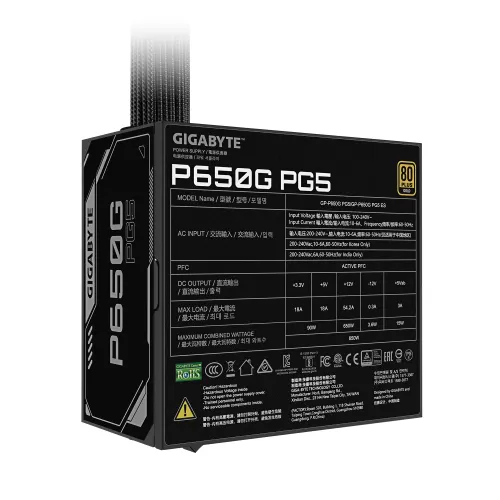 Zasilacz Gigabyte P650G PCIE 5.1 650W 80+ Gold Czarny