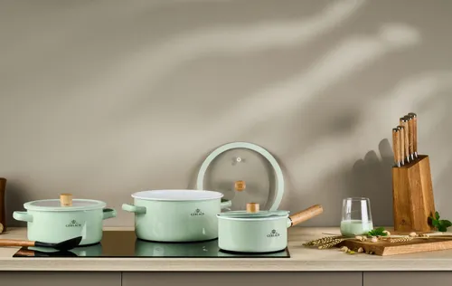 Zestaw garnków GERLACH Natur Enamel Pastelowa zieleń (6 elementów)