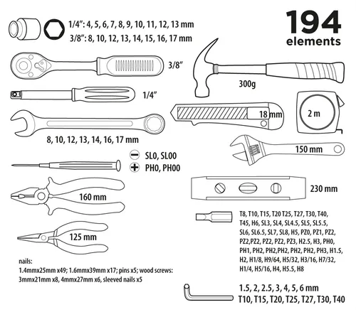 Zestaw narzędziowy 194szt. Top Tools 38D545