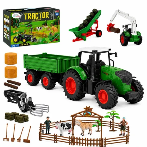Zestaw Farma Traktor Przyczepa Ciągnik Zagroda Maszyny Rolnicze Zwierzęta Figurki