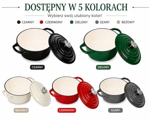 Garnek żeliwny emaliowany 28cm 5.9L ciężki indukcja Zielony KRISBERG