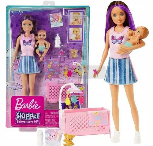 LALKA BARBIE SKIPPER OPIEKUNKA łóżeczko + bobas HJY33
