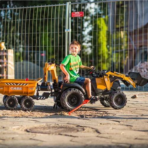 Falk Traktor Case IH Backhoe Pomarańczowy z Przyczepką Ruchoma Łyżka od 3-7 Lat