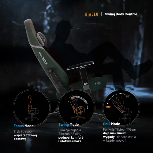 Fotel Diablo Chairs X.Eye Prime, Normal Size, Forest Green Gamingowy do 140kg Ciemny Zielony