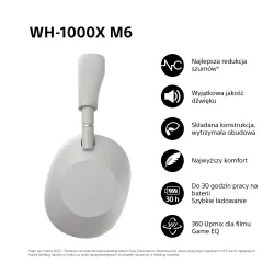 Słuchawki bezprzewodowe Sony WH-1000XM6 ANC Nauszne Bluetooth 5.3 Srebrny