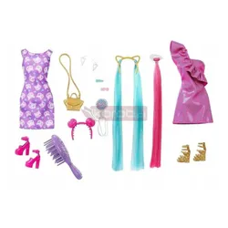 LALKA BARBIE TOTALLY HAIR lalka z długimi włosami + sukienka + akcesoria HKT96