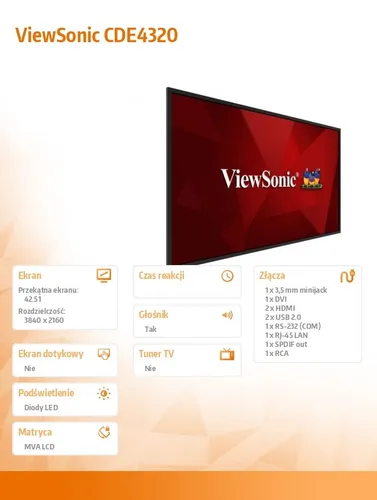 ViewSonic CDE4320 (monitor Digital Signage, TFL LCD, 43 cale, 4K, HDMI)