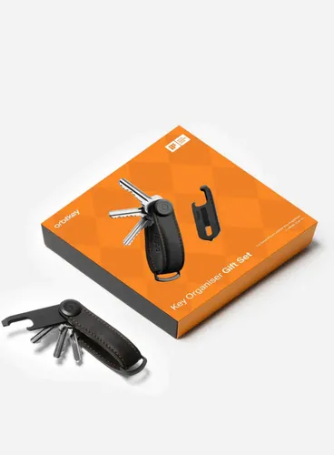 Zestaw Orbitkey - organizer do kluczy Crazy Horse Leather + Multitool V2 - black / orange stitching