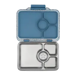 Lunchbox 4-komorowy Yumbox Pret ze stalową tacą - Paris blue glitter