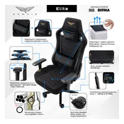 Fotel GAMVIS Elite 2.0 Pro XXL Czarny (złote elementy)