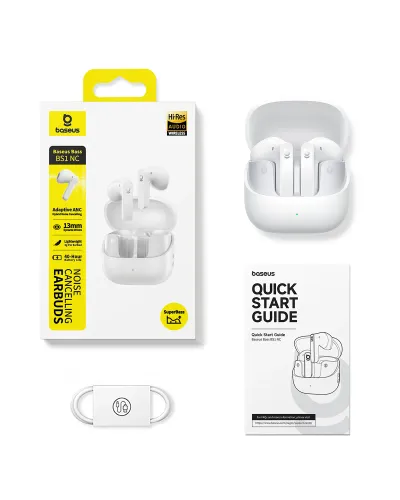 Słuchawki bezprzewodowe Baseus Bass BS1 NC Douszne Bluetooth 6.0 Biały