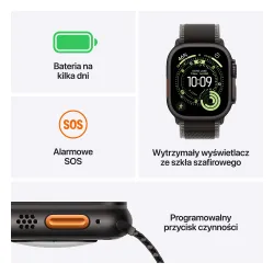 Apple Watch Ultra 3 GPS + Cellular koperta z tytanu Czarna 49mm Opaska Alpine Czarna Rozmiar L