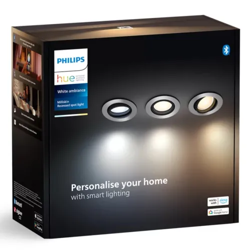 Oświetlenie punktowe Philips Hue White Ambiance Milliskin 3 szt. Srebrny