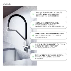 Bateria Globalo Olintio Black/Inox 1.1 Czarno-stalowy Stal szlachetna