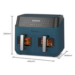 Air Fryer Frytkownica beztłuszczowa TURBOTRONIC TT-DAF6W Niebieski 9l z podwójnym koszem
