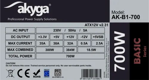 Zasilacz Akyga Basic AK-B1-700 700W Srebrny