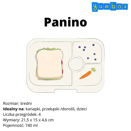 Średni płaski lunchbox do szkoły Yumbox Panino - misty aqua/rainbow tray