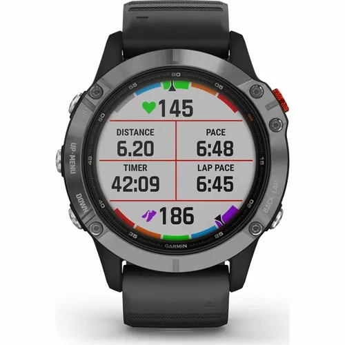 Смарт-часы Garmin FENIX 6 Solar серебристый с черным ремешком (010-02410-00)