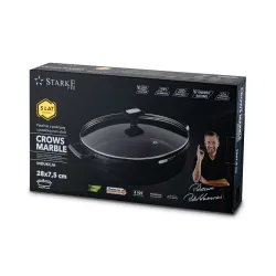 Patelnia granitowa nieprzywierająca z pokrywką STARKE PRO CROWS MARBLE 28 cm
