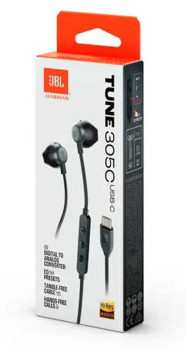 Słuchawki przewodowe JBL Tune 305C USB-C Douszne Czarny