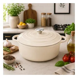 Garnek żeliwny emaliowany 28cm 5.9L ciężki indukcja Kremowy KRISBERG