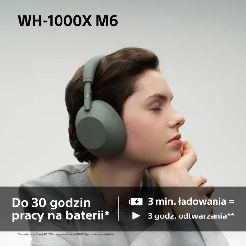 Słuchawki bezprzewodowe Sony WH-1000XM6 ANC Nauszne Bluetooth 5.3 Oliwkowy