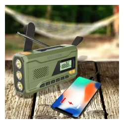 Radioodbiornik Manta RDI401G Na korbkę, Solarne, Latarka, Powerbank, Radio FM Zielony