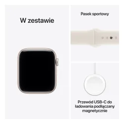 Apple Watch SE 3gen GPS 44mm koperta z aluminium (księżycowa poświata) + pasek sportowy rozmiar M/L (księżycowa poświata) 2025