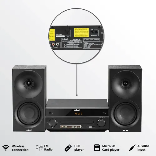 Wieża AKAI AM-301B Bluetooth Radio FM Czarny