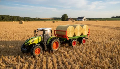 Zdalnie sterowany samochód COIL traktor na pilota z przyczepą i belami słomy