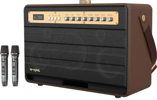 Głośnik mobilny W-KING K6L + 2 mikrofony Brązowy