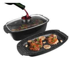 Brytfanna aluminiowa z pokrywką i patelnią grillową 5 l