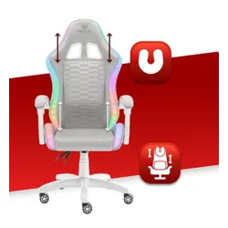 Fotel HELL'S CHAIR HC-1000 LED RGB Szaro-biały