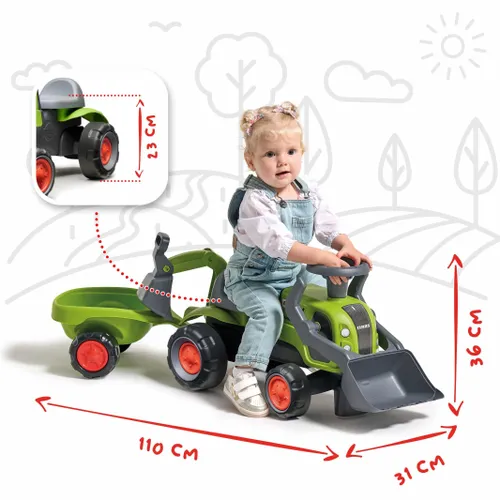 Falk Traktorek Jeździk Baby Claas z Koparką Łyżką i Przyczepą