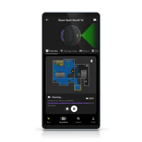 Robot sprzątający Dyson Spot+Scrub Ai Funkcja mopowania Stacja oczyszczająca Tworzenie mapy pomieszczenia 76dB Funkcje AI Czarny