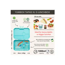 Ланчбокс XL контейнер для завтрака Yumbox Tapas 4 - Антиб синий/радужный поднос