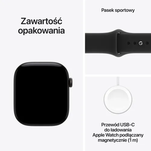 Apple Watch Series 12 GPS Koperta 42 mm z aluminium w kolorze czarnym Pasek sportowy w kolorze czarnym S/M