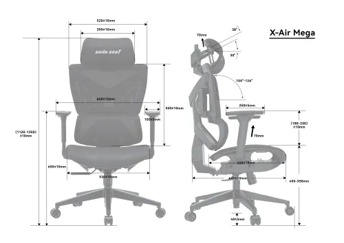 Fotel Anda Seat X-Air Mega XL Mesh Gamingowy do 120kg Tkanina Szary