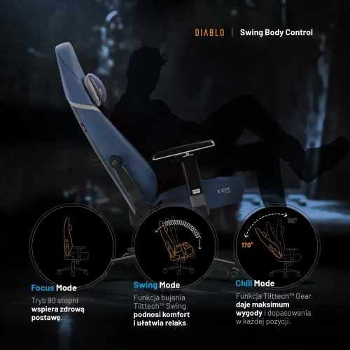 Fotel Diablo Chairs X.Eye Prime, Normal Size, Meta Ocean Gamingowy do 140kg Niebieski