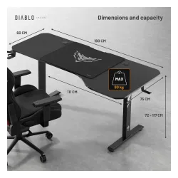 Biurko Diablo Chairs X-Tensio 1600 160cm Regulacja wysokości Czarny