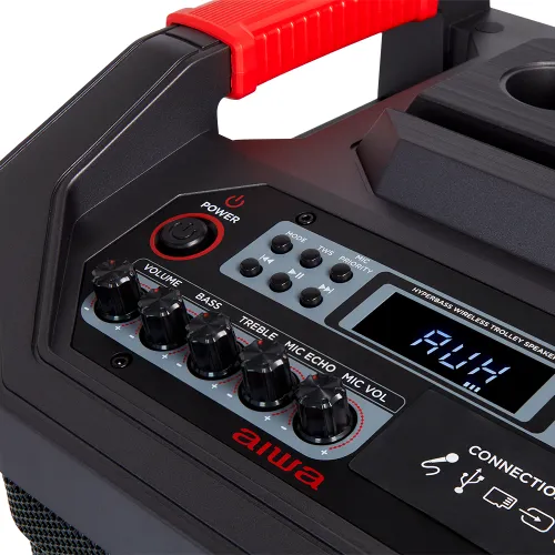 Power Audio Aiwa KBTUS-710MKII 90W Bluetooth Radio FM Mikrofon Karaoke Czarny