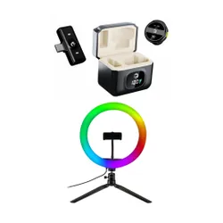 Mikrofon HAWK HW-MIC101 + Lampa pierścieniowa LED VÖGEL SF400 RGB selfie