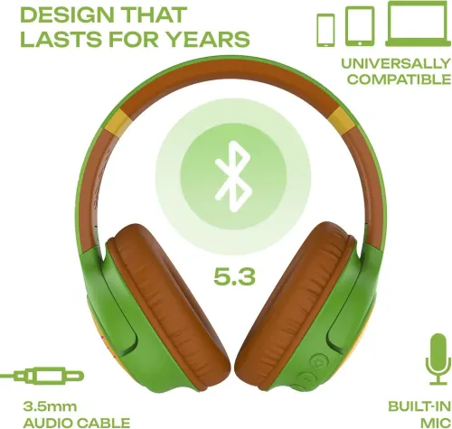 Słuchawki bezprzewodowe PowerLocus Bobo Nauszne Dla Dzieci Bluetooth 5.3 Zielono-brązowy