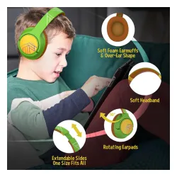 Słuchawki bezprzewodowe PowerLocus Bobo Nauszne Dla Dzieci Bluetooth 5.3 Zielono-brązowy