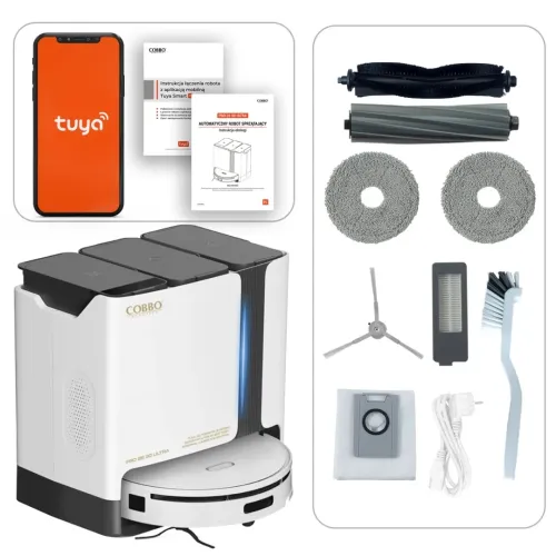 Robot sprzątający COBBO Pro 28 3D Ultra Funkcja mopowania Stacja oczyszczająca Tworzenie mapy pomieszczenia 68dB Funkcje AI