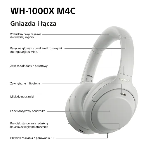 Słuchawki bezprzewodowe Sony WH-1000XM4C ANC Nauszne Bluetooth 6.0 Srebrny