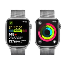 Apple Watch 9 GPS + Cellular 45mm стальной серебряный / Серебряный миланский браслет