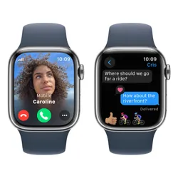 Apple Watch 9 GPS + сотовый 41 мм стальной серебристый / штормовой синий спортивный ремешок S / M