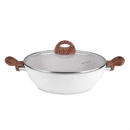 AMBITION Nature 28 cm biała - patelnia nieprzywierająca z pokrywką